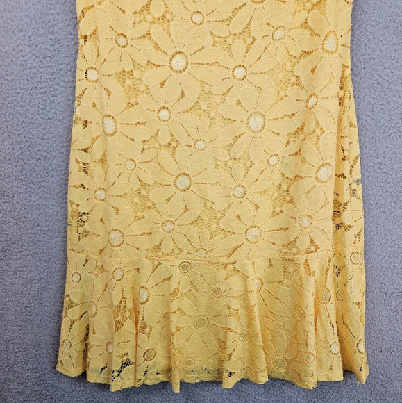 Connected Apparel Coming Up Daisy Yellow Perfect Summer Dress Sz 14 Lace Overlay - Picture 5 of 11